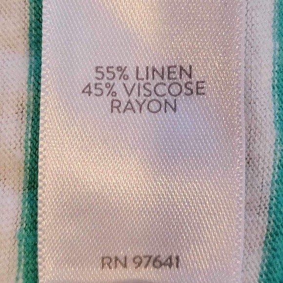 J Jill Women's Tee T-Shirt Green Stripe Short Sleeve Size XL Linen Relaxed - Picture 4 of 9